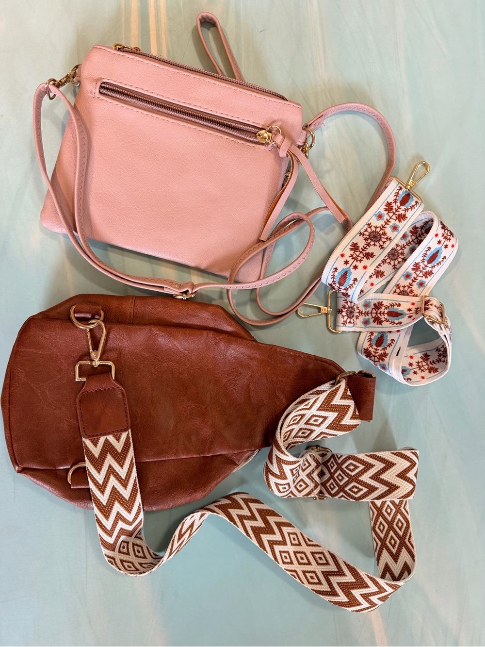 2 NEW Crossbody Pink & Brown Bag / Purses ⭐️Bonus extra Strap - Picture 5 of 5